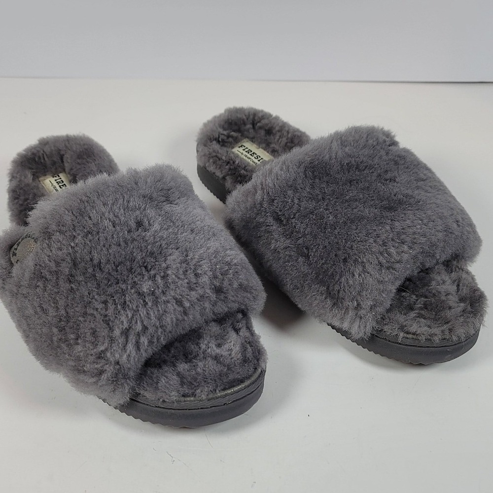 Fireside by Dearfoams Sydney Grey Shearling Scuff Slippers US 11 EU 43